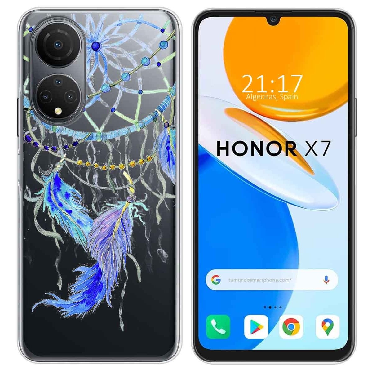 Funda Silicona Transparente para Huawei Honor X7 diseño Plumas Dibujos