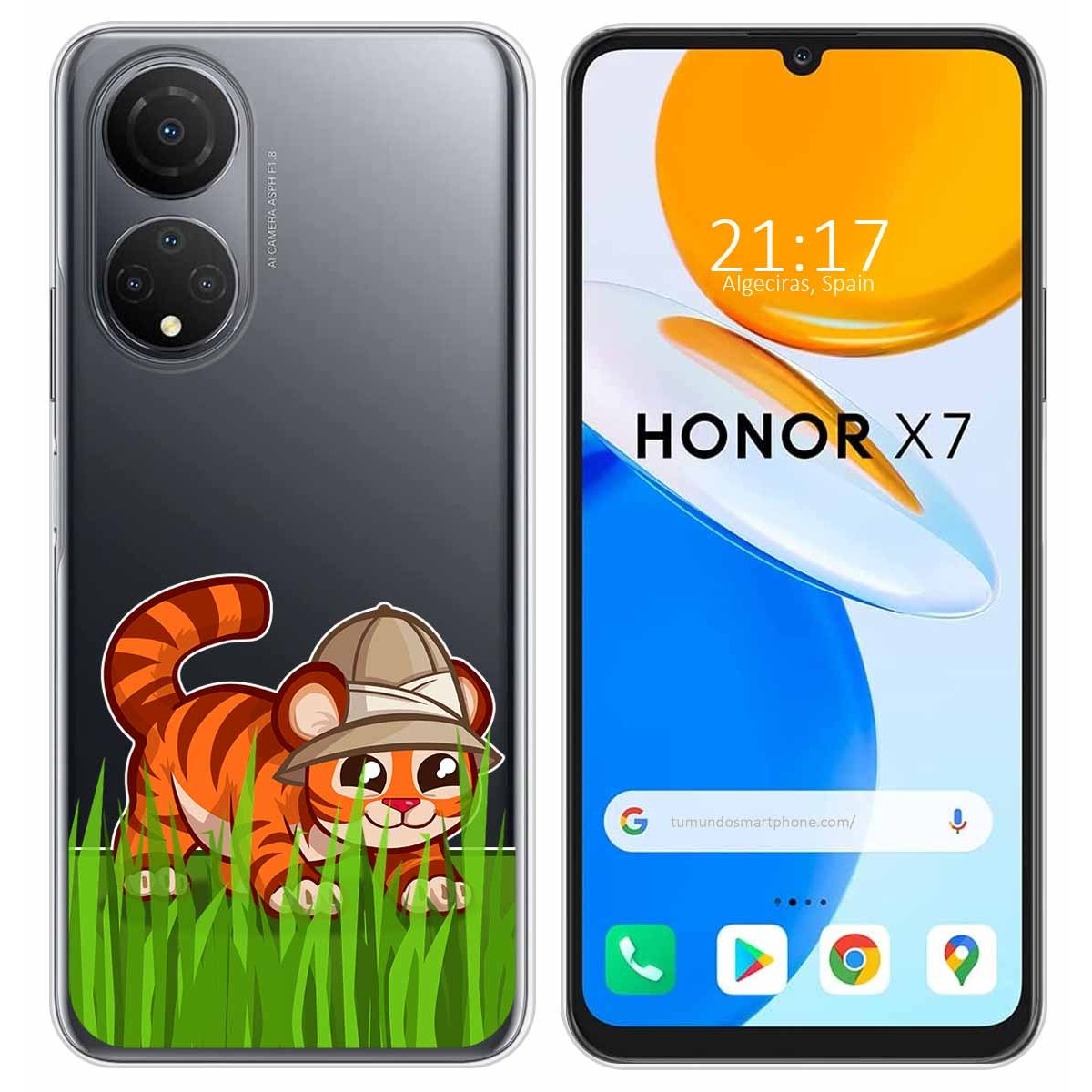 Funda Silicona Transparente para Huawei Honor X7 diseño Tigre Dibujos