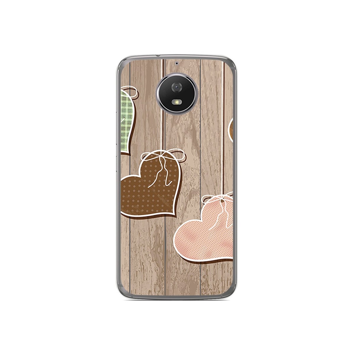 Funda Gel Tpu para Motorola Moto G5S Diseño Corazones Madera Dibujos