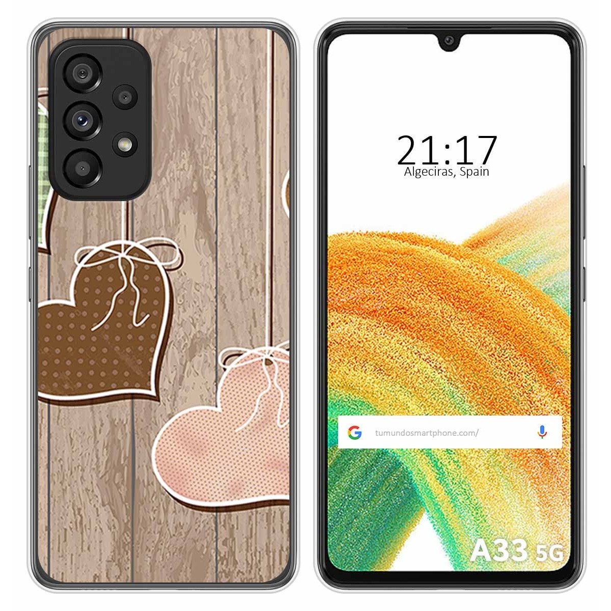 Funda Silicona para Samsung Galaxy A33 5G diseño Corazones Madera Dibujos