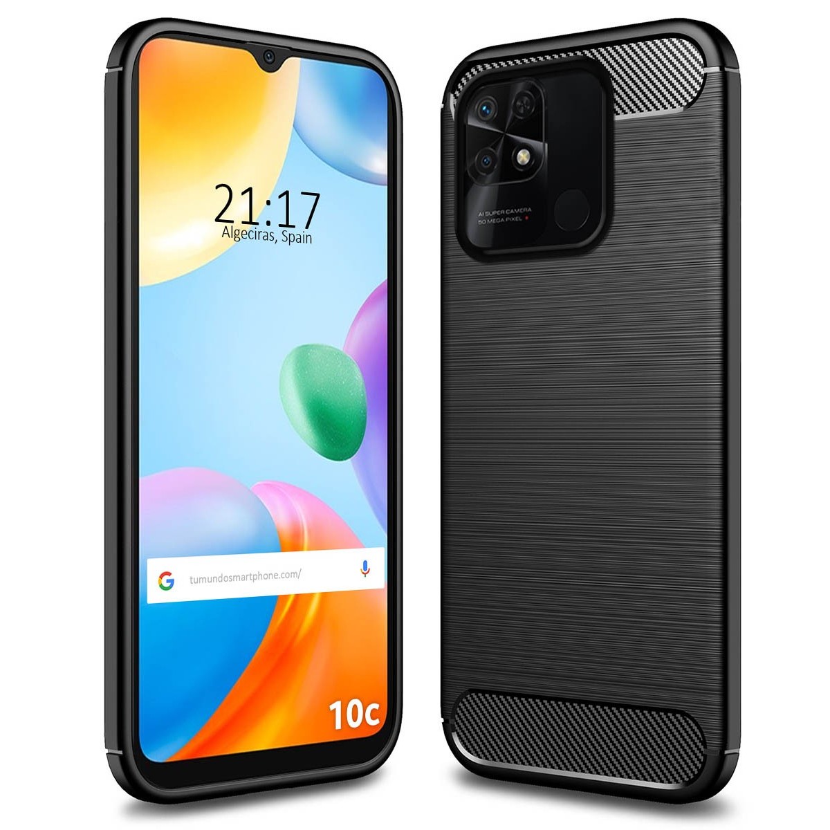 Funda Gel Tpu Tipo Carbon Negra para Xiaomi Redmi 10C