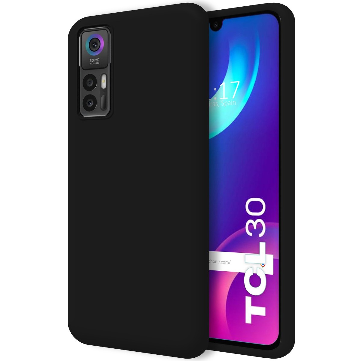 Funda Silicona Líquida Ultra Suave para TCL 30 / 30 5G / 30 Plus Color Negra
