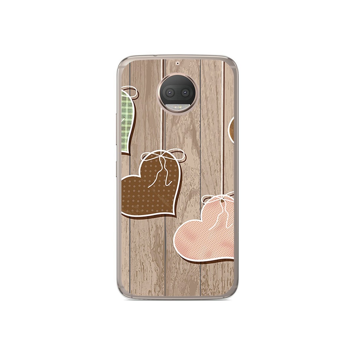Funda Gel Tpu para Motorola Moto G5S Plus Diseño Corazones Madera Dibujos