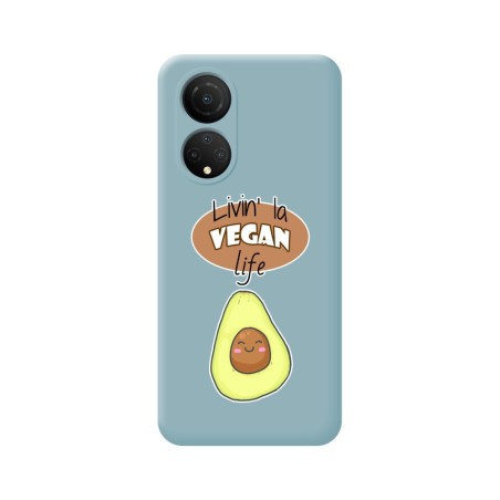 Funda Silicona Líquida Azul para Huawei Honor X7 diseño Vegan Life Dibujos