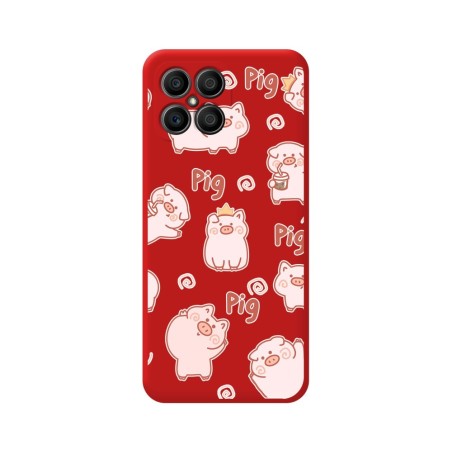 Funda Silicona Líquida Roja para Huawei Honor X8 diseño Cerdos Dibujos