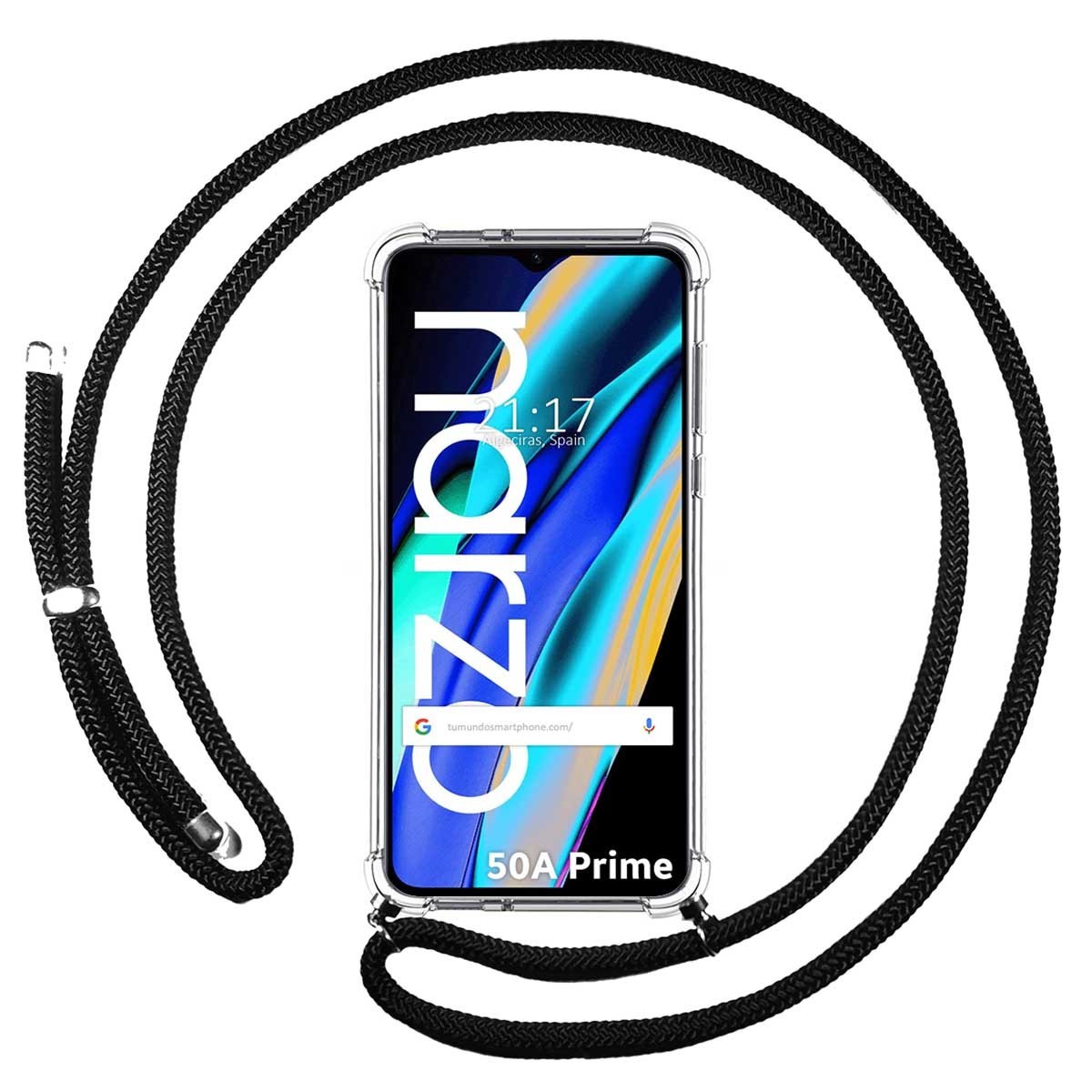 Funda Colgante Transparente para Realme Narzo 50A Prime con Cordon Negro