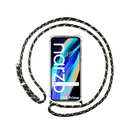 Funda Colgante Transparente para Realme Narzo 50A Prime con Cordon Verde / Dorado