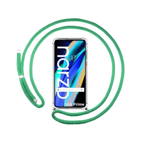 Funda Colgante Transparente para Realme Narzo 50A Prime con Cordon Verde Agua