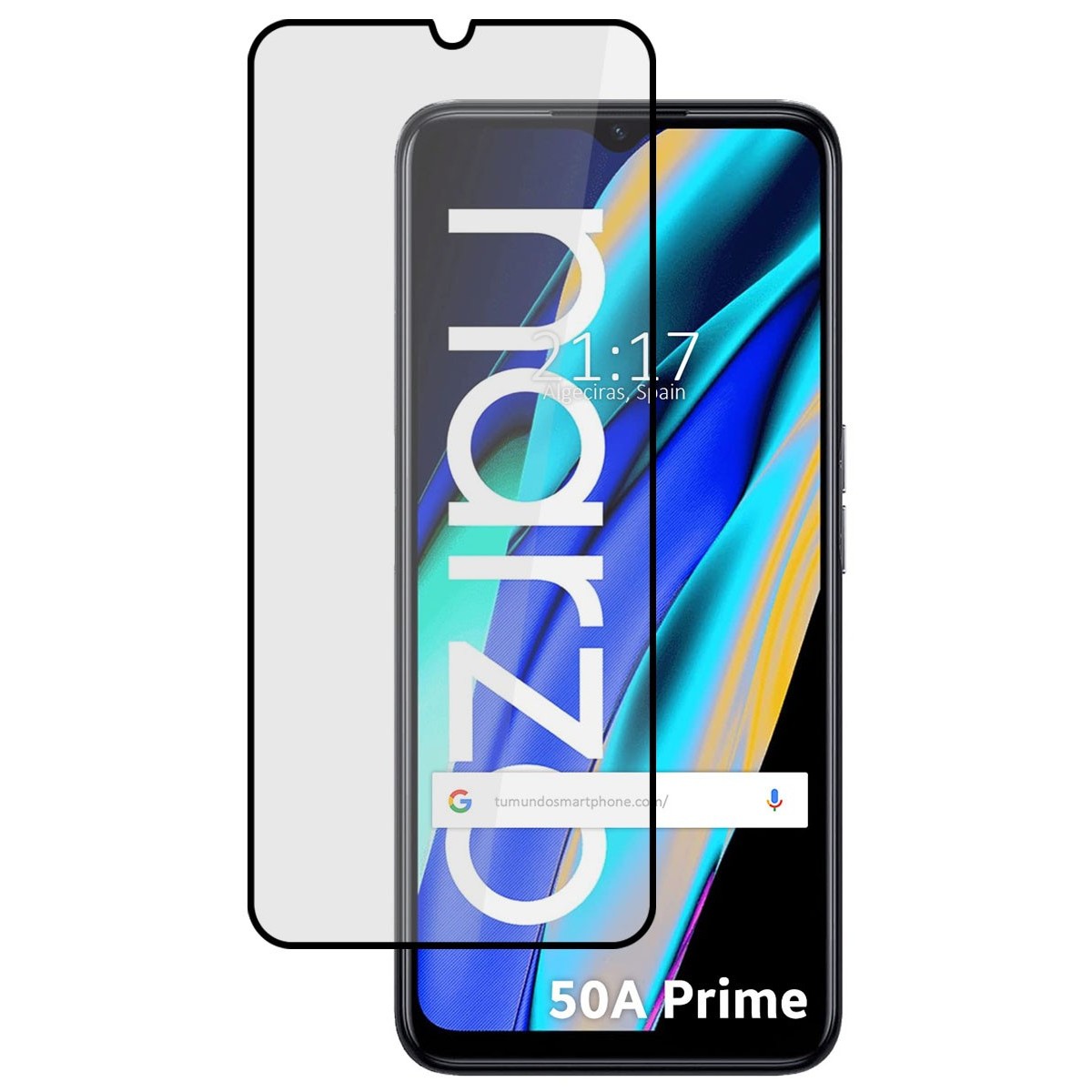 Protector Cristal Templado Completo 5D Full Glue Negro para Realme Narzo 50A Prime Vidrio