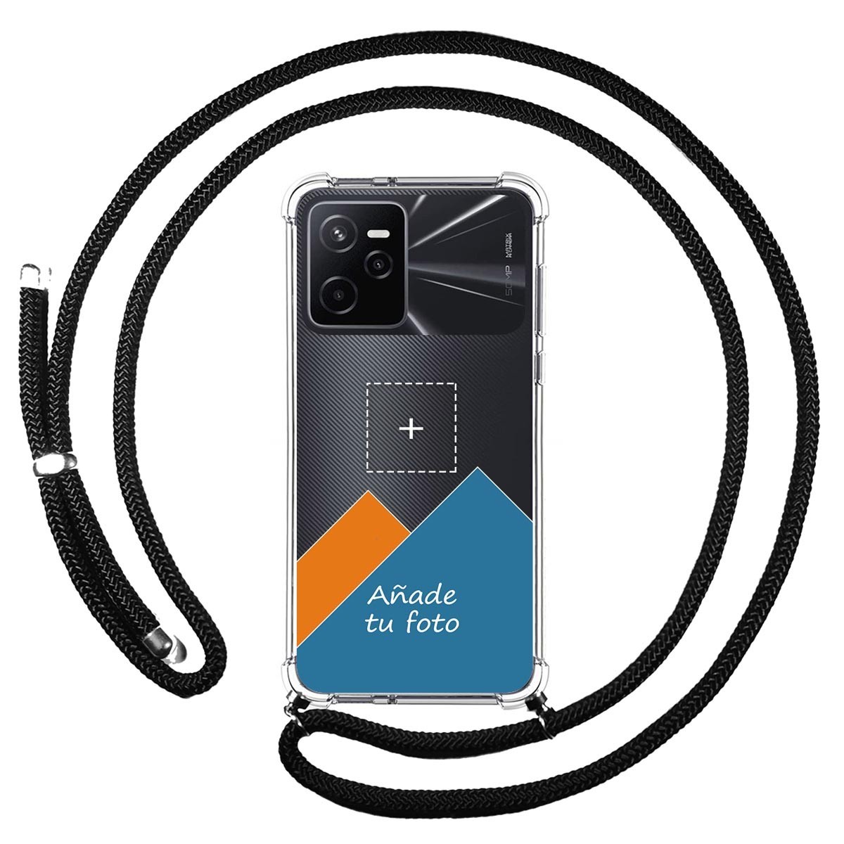 Personaliza tu Funda Colgante Transparente para Realme Narzo 50A Prime con Cordon Negro Dibujo Personalizada