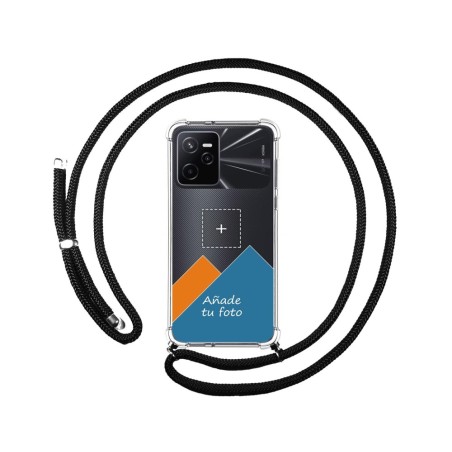 Personaliza tu Funda Colgante Transparente para Realme Narzo 50A Prime con Cordon Negro Dibujo Personalizada