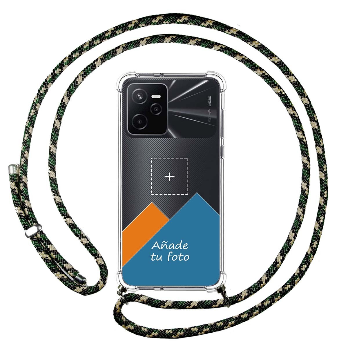 Personaliza tu Funda Colgante Transparente para Realme Narzo 50A Prime con Cordon Verde / Dorado Dibujo Personalizada