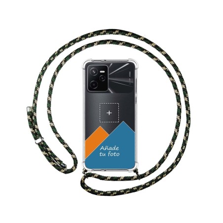 Personaliza tu Funda Colgante Transparente para Realme Narzo 50A Prime con Cordon Verde / Dorado Dibujo Personalizada