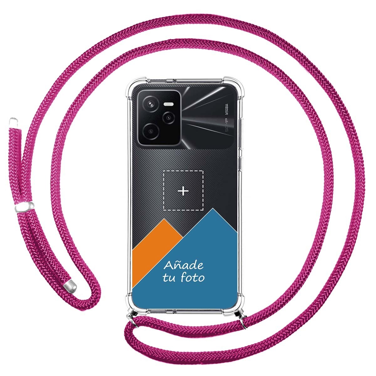 Personaliza tu Funda Colgante Transparente para Realme Narzo 50A Prime con Cordon Rosa Fucsia Dibujo Personalizada