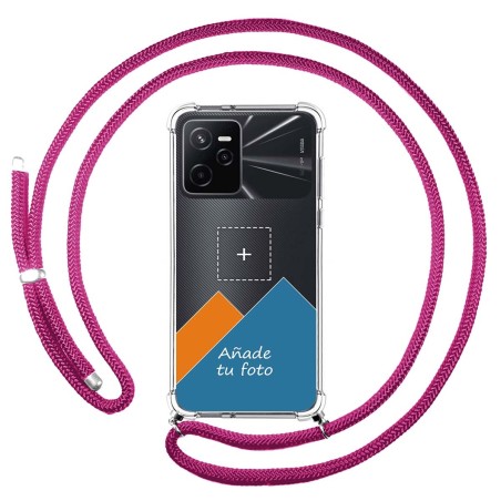 Personaliza tu Funda Colgante Transparente para Realme Narzo 50A Prime con Cordon Rosa Fucsia Dibujo Personalizada