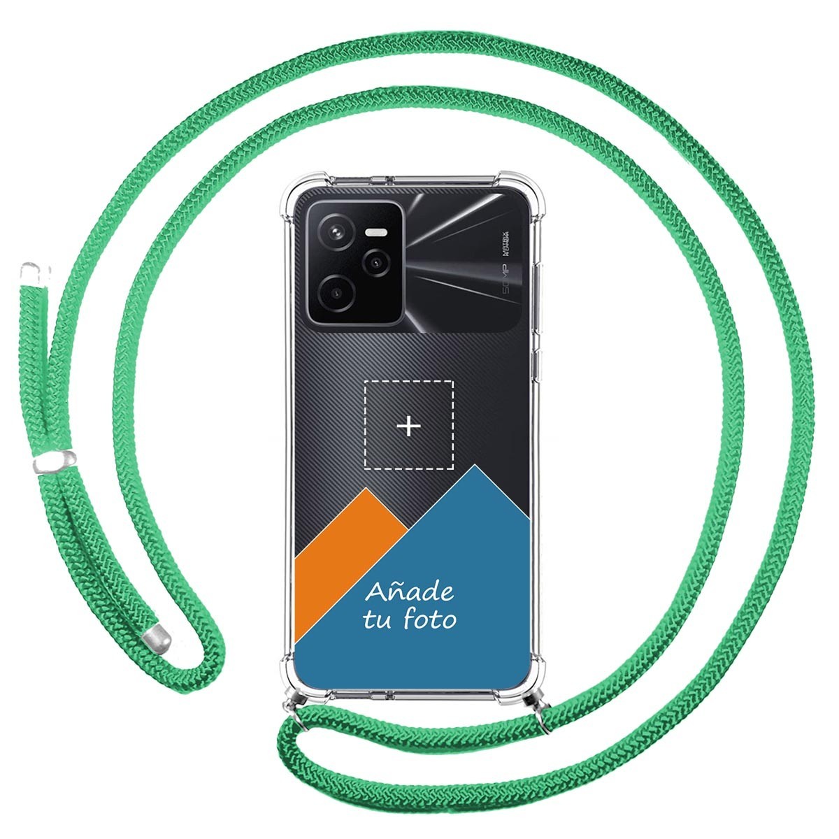 Personaliza tu Funda Colgante Transparente para Realme Narzo 50A Prime con Cordon Verde Agua Dibujo Personalizada
