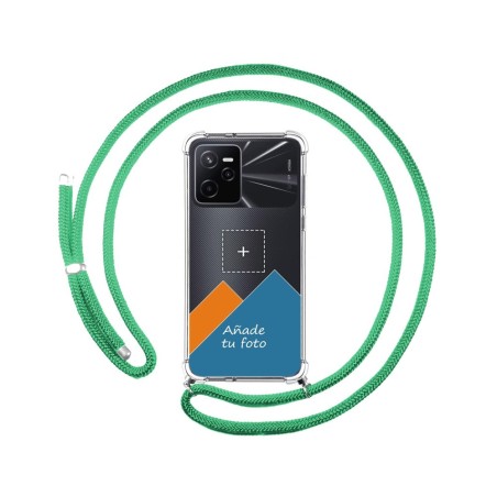 Personaliza tu Funda Colgante Transparente para Realme Narzo 50A Prime con Cordon Verde Agua Dibujo Personalizada
