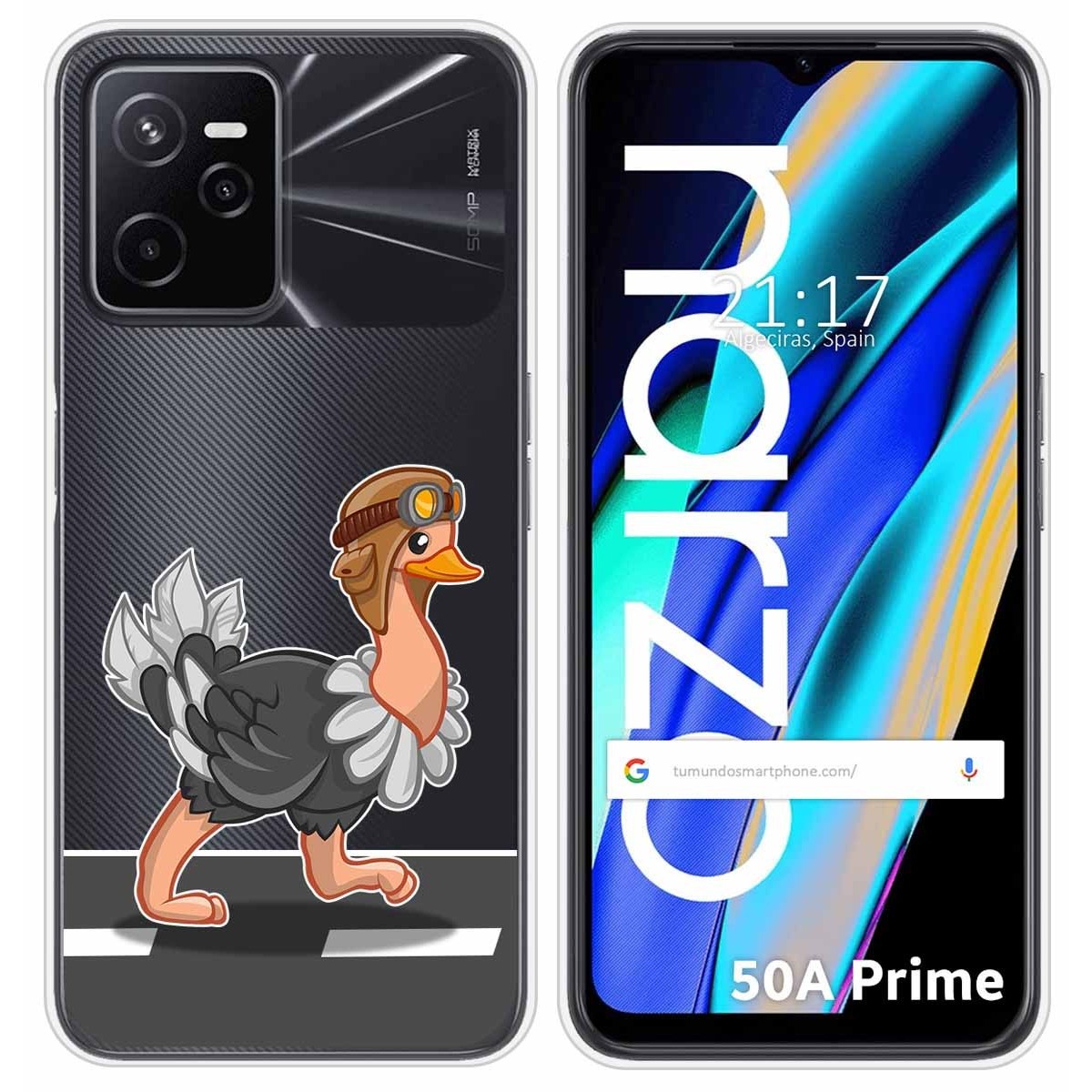 Funda Silicona Transparente para Realme Narzo 50A Prime diseño Avestruz Dibujos