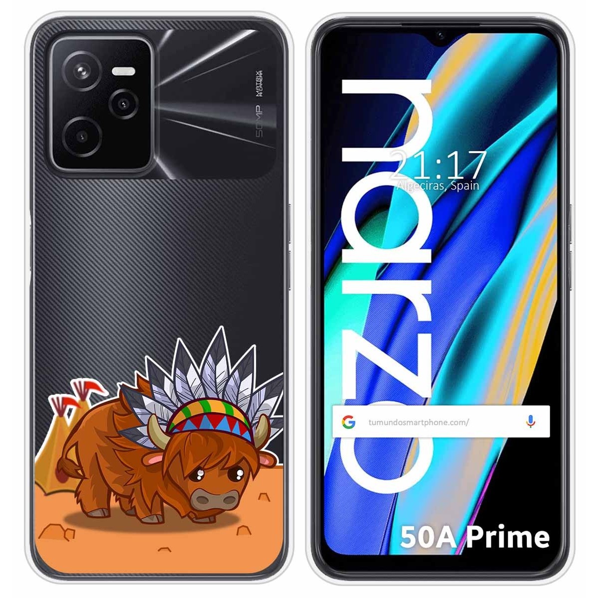 Funda Silicona Transparente para Realme Narzo 50A Prime diseño Bufalo Dibujos