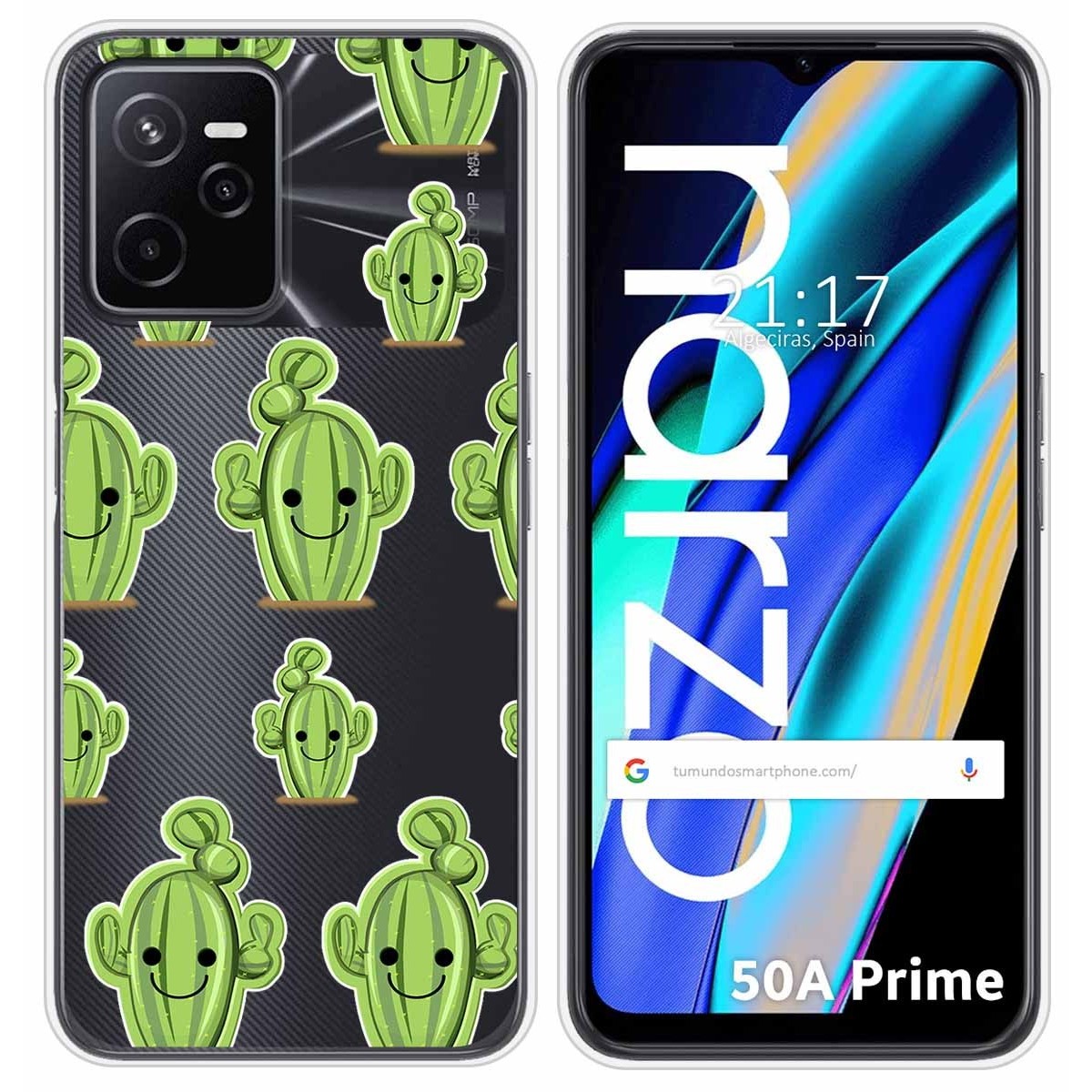 Funda Silicona Transparente para Realme Narzo 50A Prime diseño Cactus Dibujos