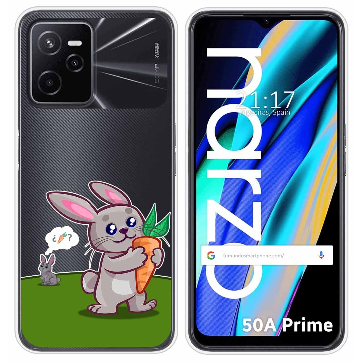 Funda Silicona Transparente para Realme Narzo 50A Prime diseño Conejo Dibujos
