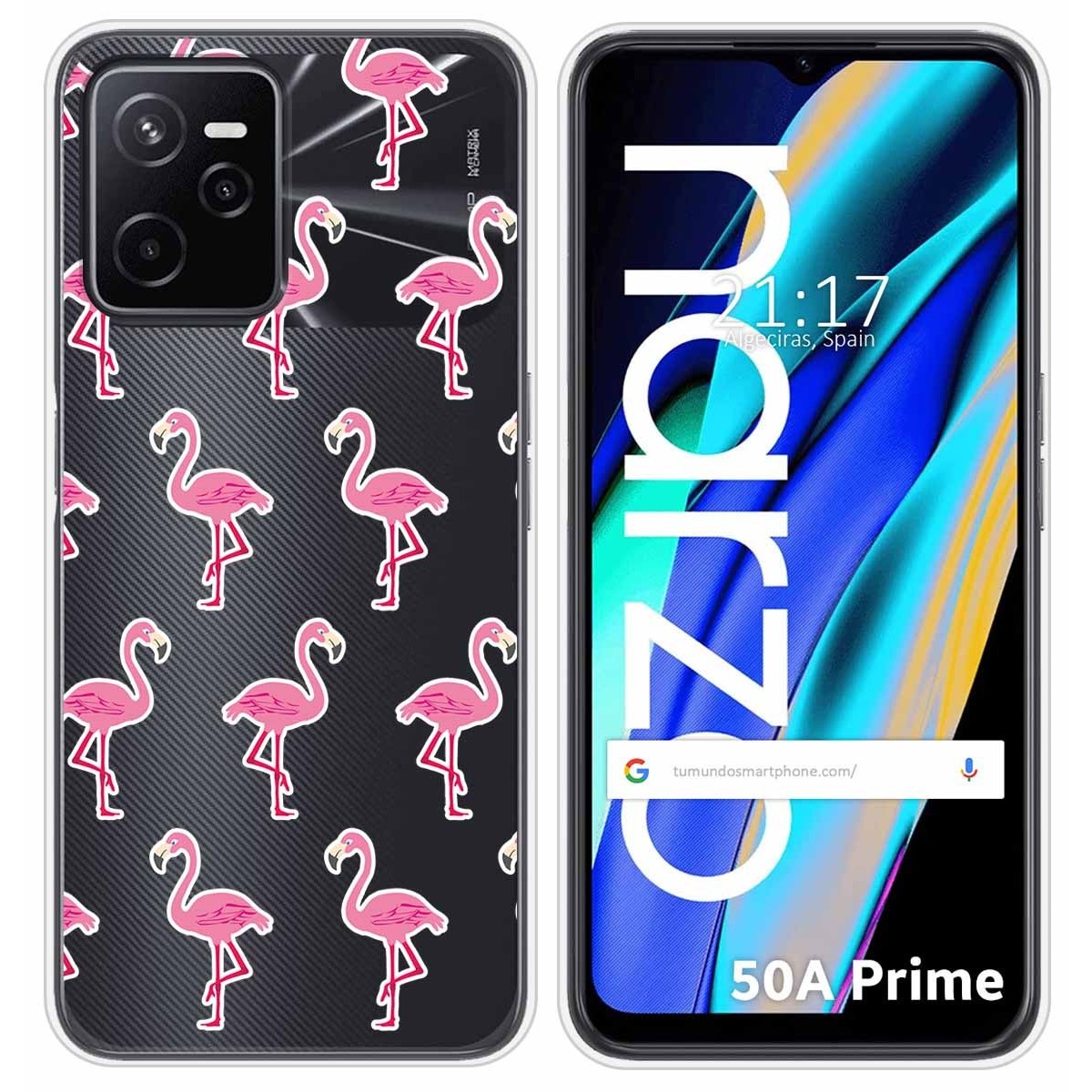 Funda Silicona Transparente para Realme Narzo 50A Prime diseño Flamenco Dibujos