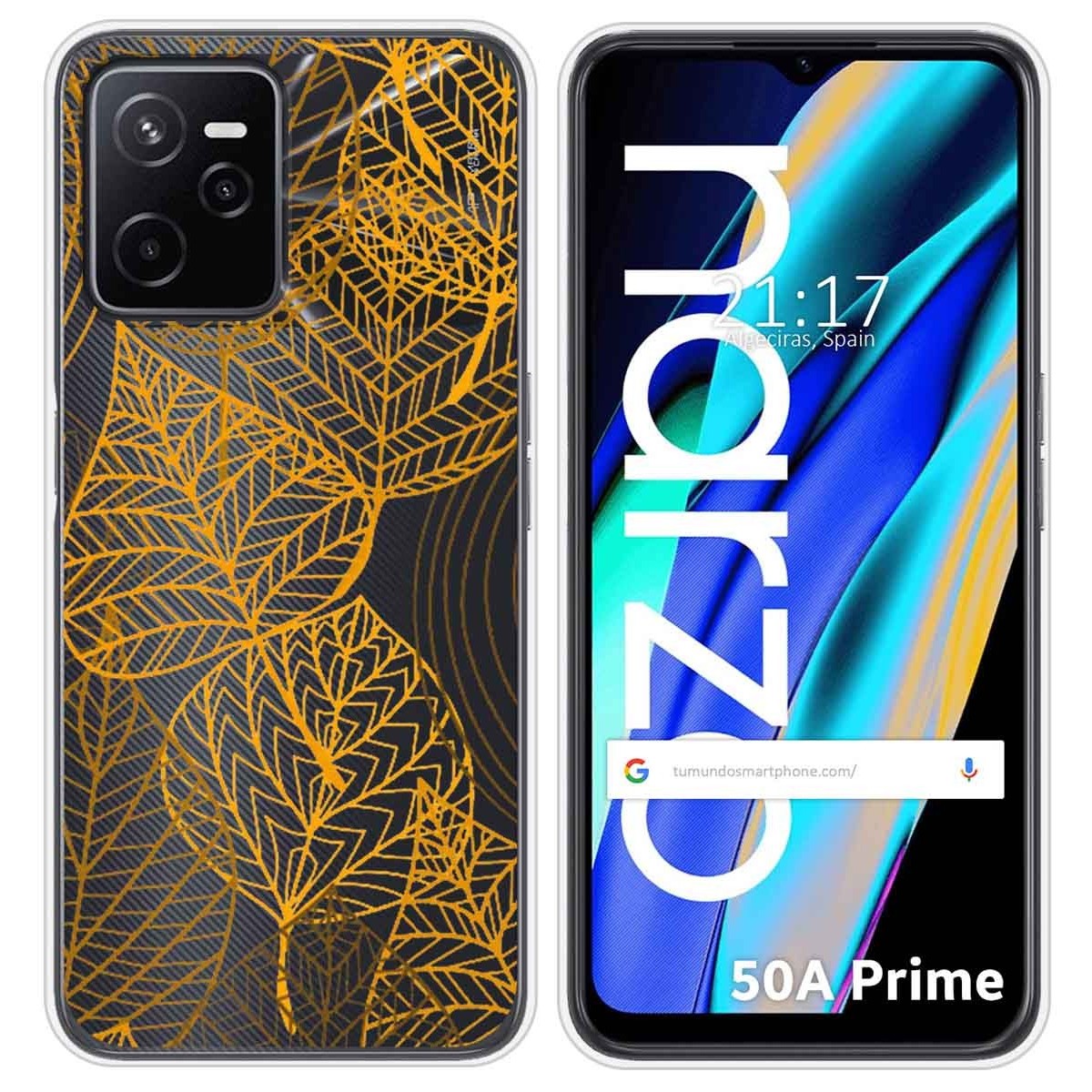 Funda Silicona Transparente para Realme Narzo 50A Prime diseño Hojas Dibujos