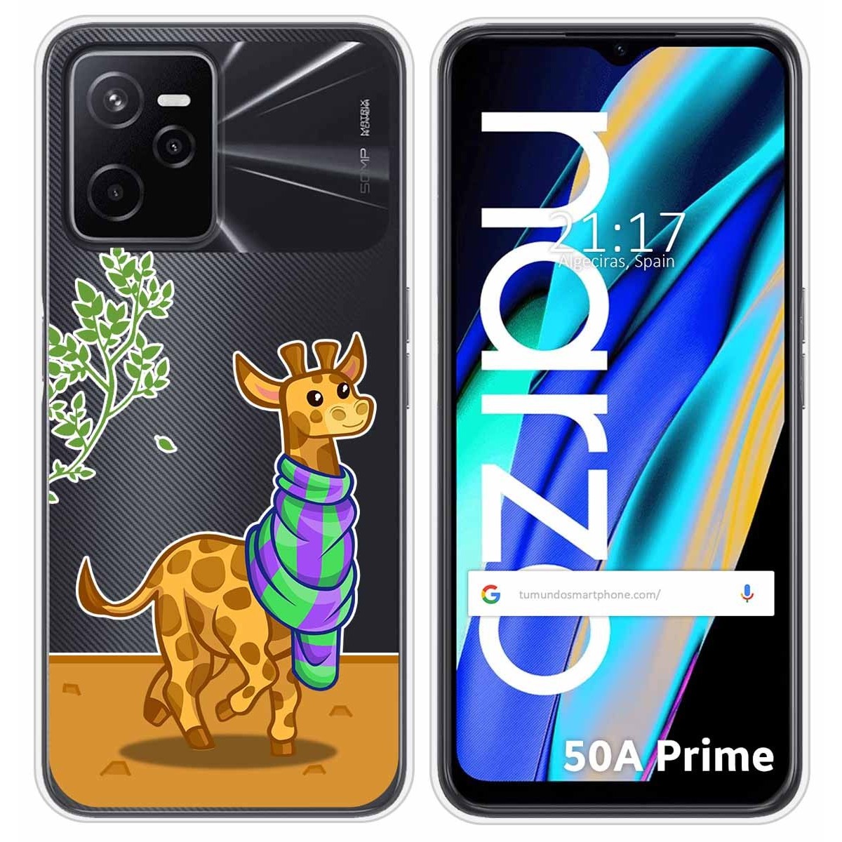 Funda Silicona Transparente para Realme Narzo 50A Prime diseño Jirafa Dibujos