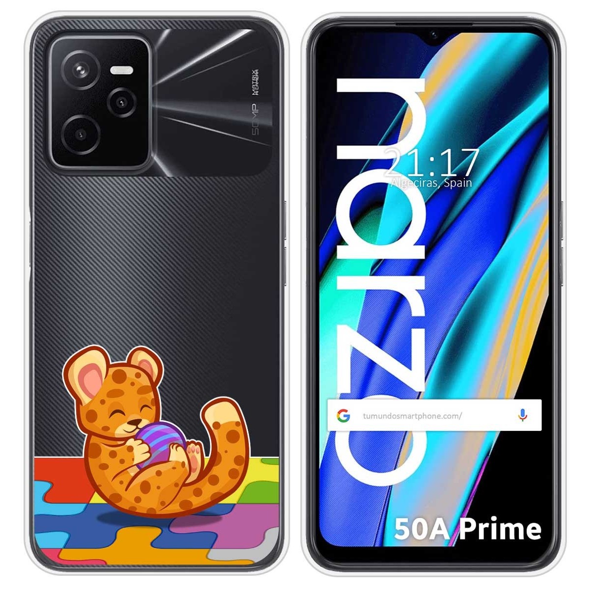 Funda Silicona Transparente para Realme Narzo 50A Prime diseño Leopardo Dibujos