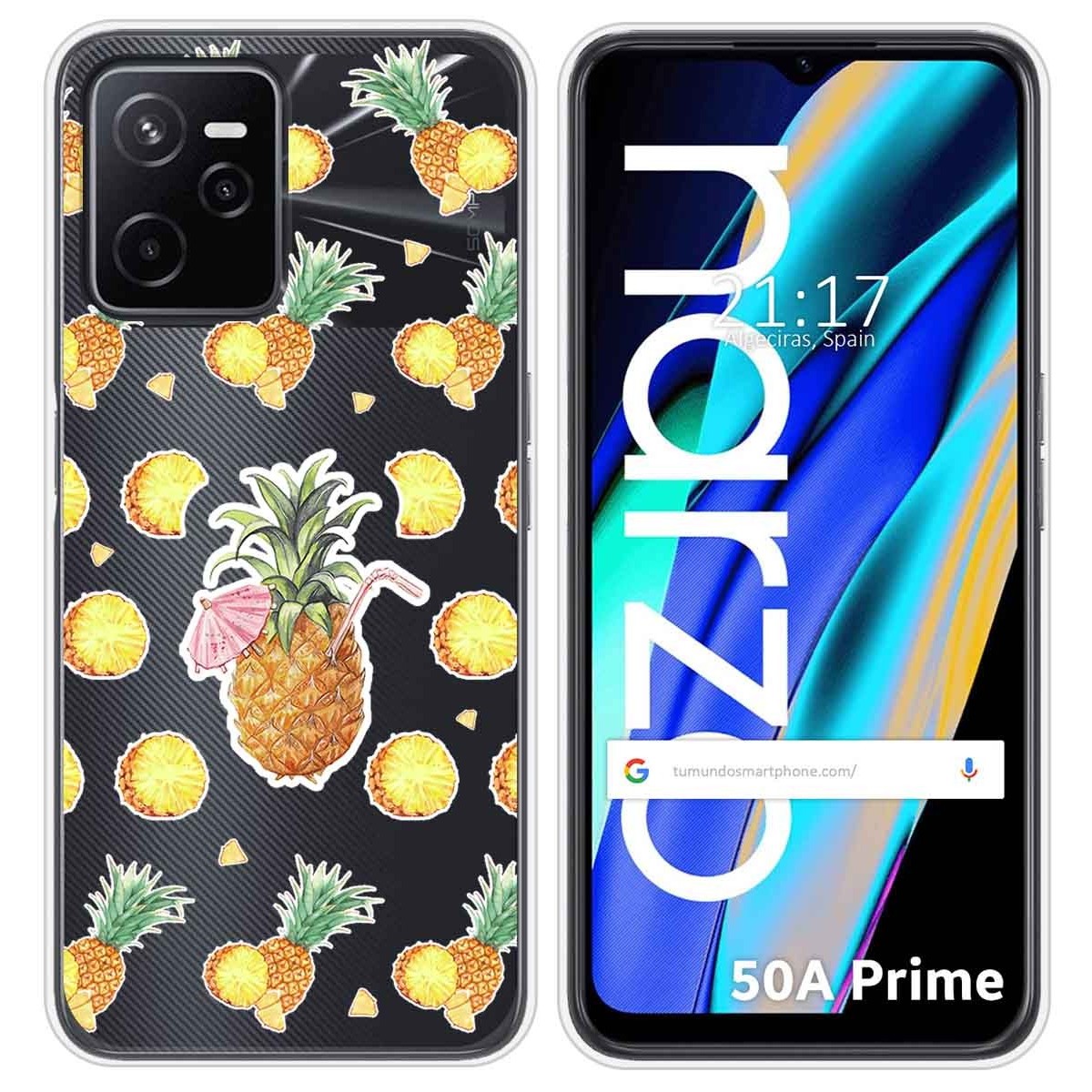 Funda Silicona Transparente para Realme Narzo 50A Prime diseño Piña Dibujos
