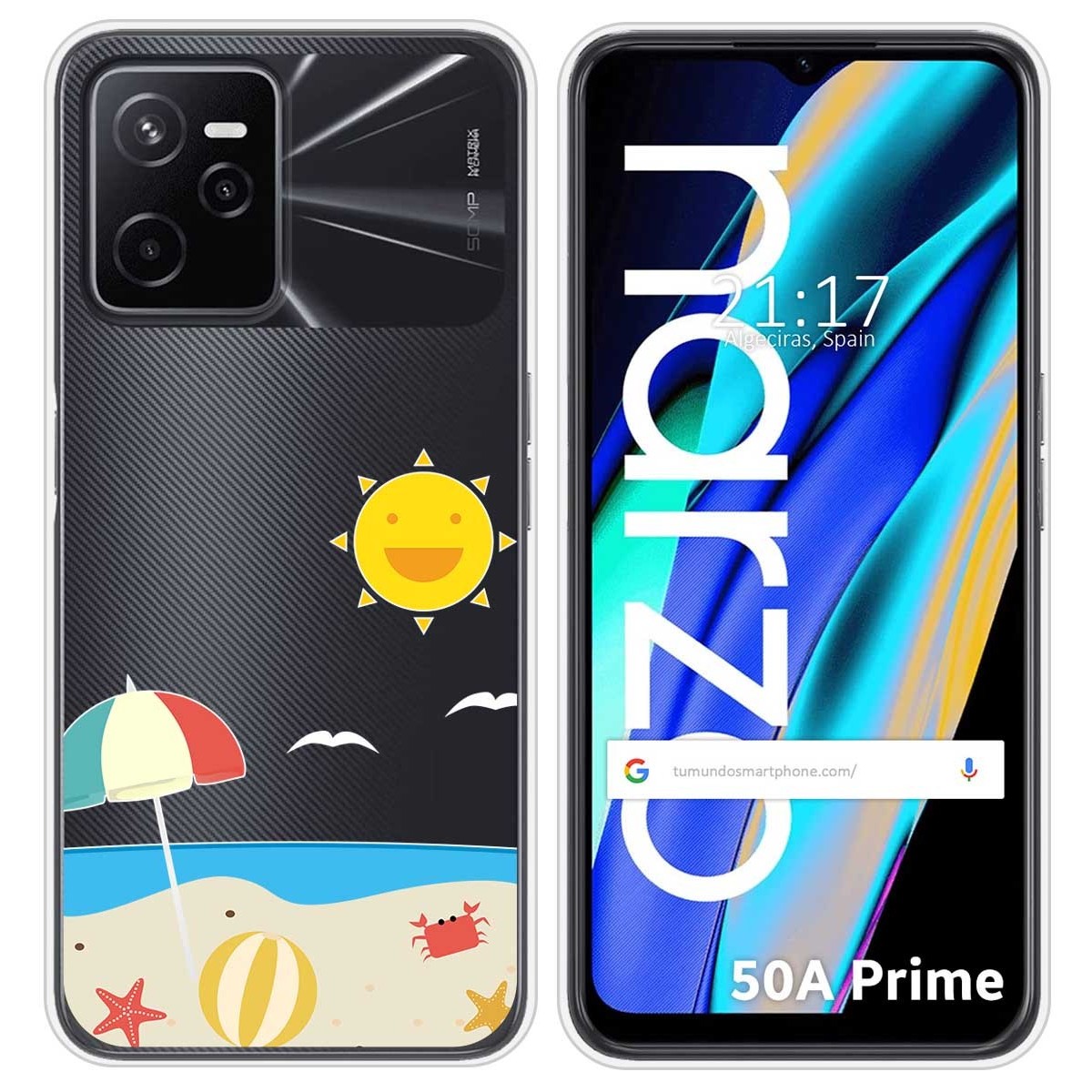 Funda Silicona Transparente para Realme Narzo 50A Prime diseño Playa Dibujos