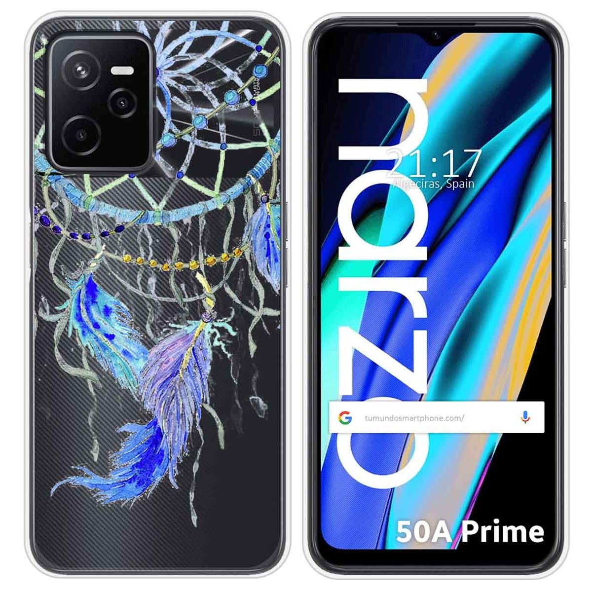 Funda Silicona Transparente para Realme Narzo 50A Prime diseño Plumas Dibujos