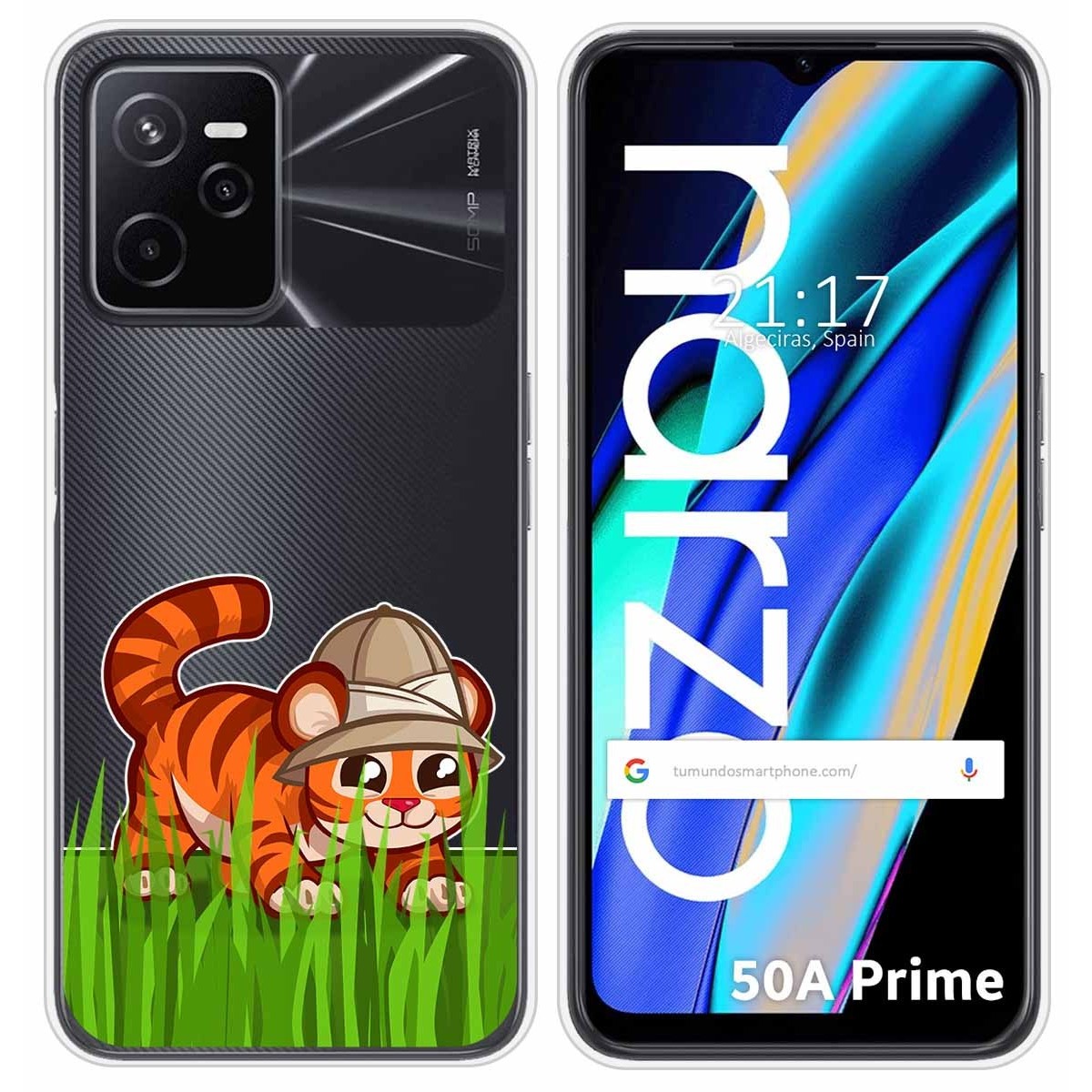 Funda Silicona Transparente para Realme Narzo 50A Prime diseño Tigre Dibujos