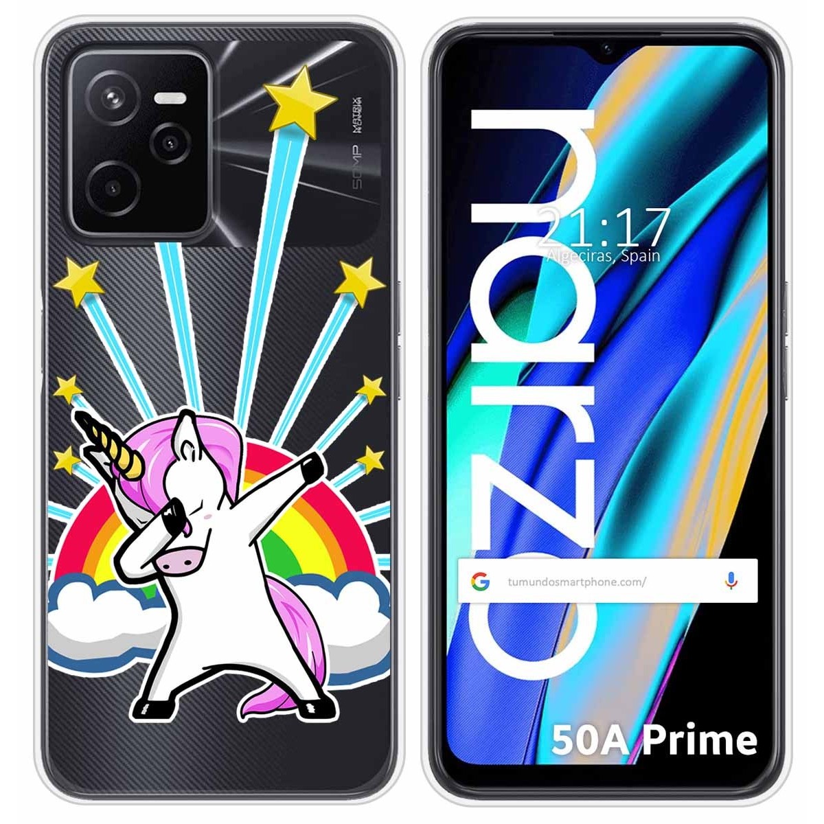 Funda Silicona Transparente para Realme Narzo 50A Prime diseño Unicornio Dibujos