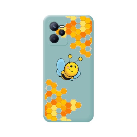 Funda Silicona Líquida Azul para Realme Narzo 50A Prime diseño Abeja Dibujos
