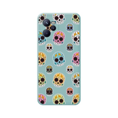 Funda Silicona Líquida Azul para Realme Narzo 50A Prime diseño Catrina Dibujos