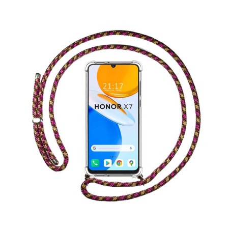 Funda Colgante Transparente para Huawei Honor X7 con Cordon Rosa / Dorado