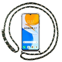 Funda Colgante Transparente para Huawei Honor X7 con Cordon Verde / Dorado