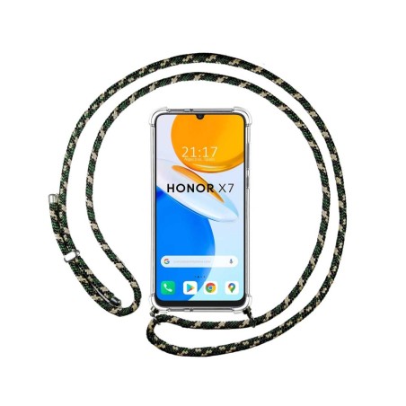 Funda Colgante Transparente para Huawei Honor X7 con Cordon Verde / Dorado