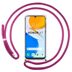Funda Colgante Transparente para Huawei Honor X7 con Cordon Rosa Fucsia