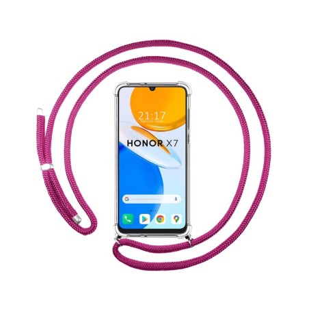 Funda Colgante Transparente para Huawei Honor X7 con Cordon Rosa Fucsia