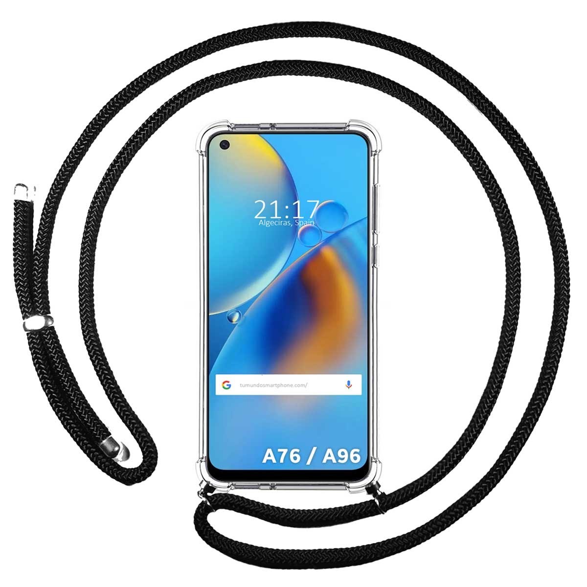 Funda Colgante Transparente para Oppo A76 / A96 con Cordon Negro