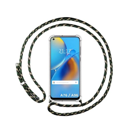 Funda Colgante Transparente para Oppo A76 / A96 con Cordon Verde / Dorado