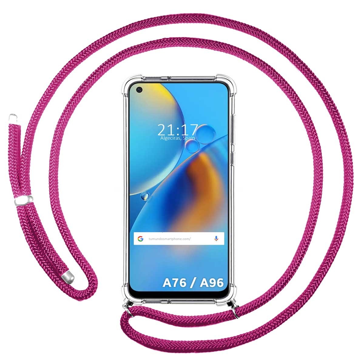 Funda Colgante Transparente para Oppo A76 / A96 con Cordon Rosa Fucsia