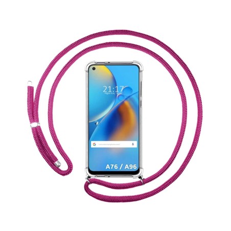 Funda Colgante Transparente para Oppo A76 / A96 con Cordon Rosa Fucsia