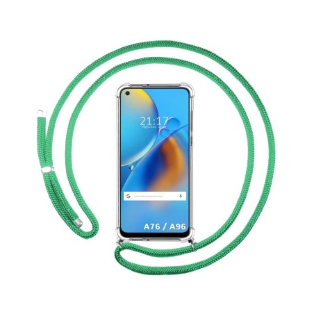 Funda Colgante Transparente para Oppo A76 / A96 con Cordon Verde Agua