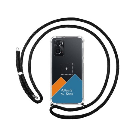Personaliza tu Funda Colgante Transparente para Oppo A76 / A96 con Cordon Negro Dibujo Personalizada