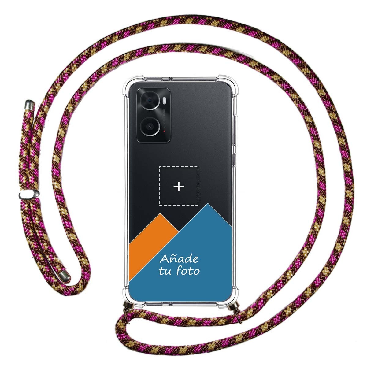 Personaliza tu Funda Colgante Transparente para Oppo A76 / A96 con Cordon Rosa / Dorado Dibujo Personalizada