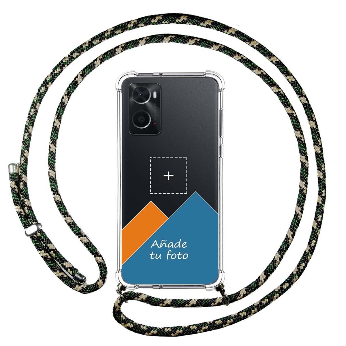 Personaliza tu Funda Colgante Transparente para Oppo A76 / A96 con Cordon Verde / Dorado Dibujo Personalizada