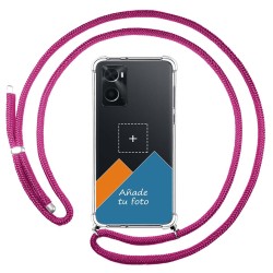 Personaliza tu Funda Colgante Transparente para Oppo A76 / A96 con Cordon Rosa Fucsia Dibujo Personalizada